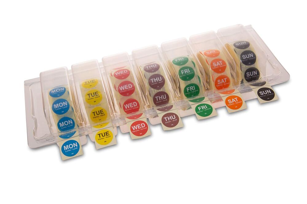 2254 I132153 Day of The Week 3/4" Circle Permanent Labels, MON-Sun, Label